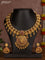 Antique necklace lakshmi design with pink jadau stones and golden beads hanging