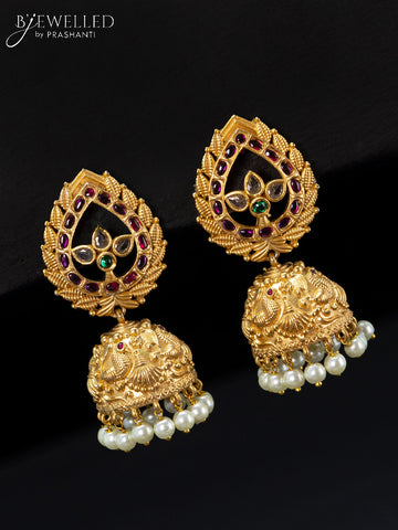 Antique jhumka with kemp & cz stones and pearl hangings