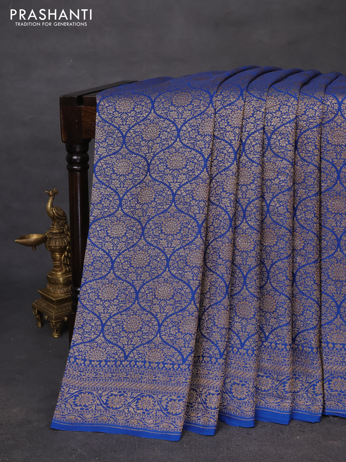 Banarasi crepe saree cs blue with allover thread & zari woven brocade weaves and woven border