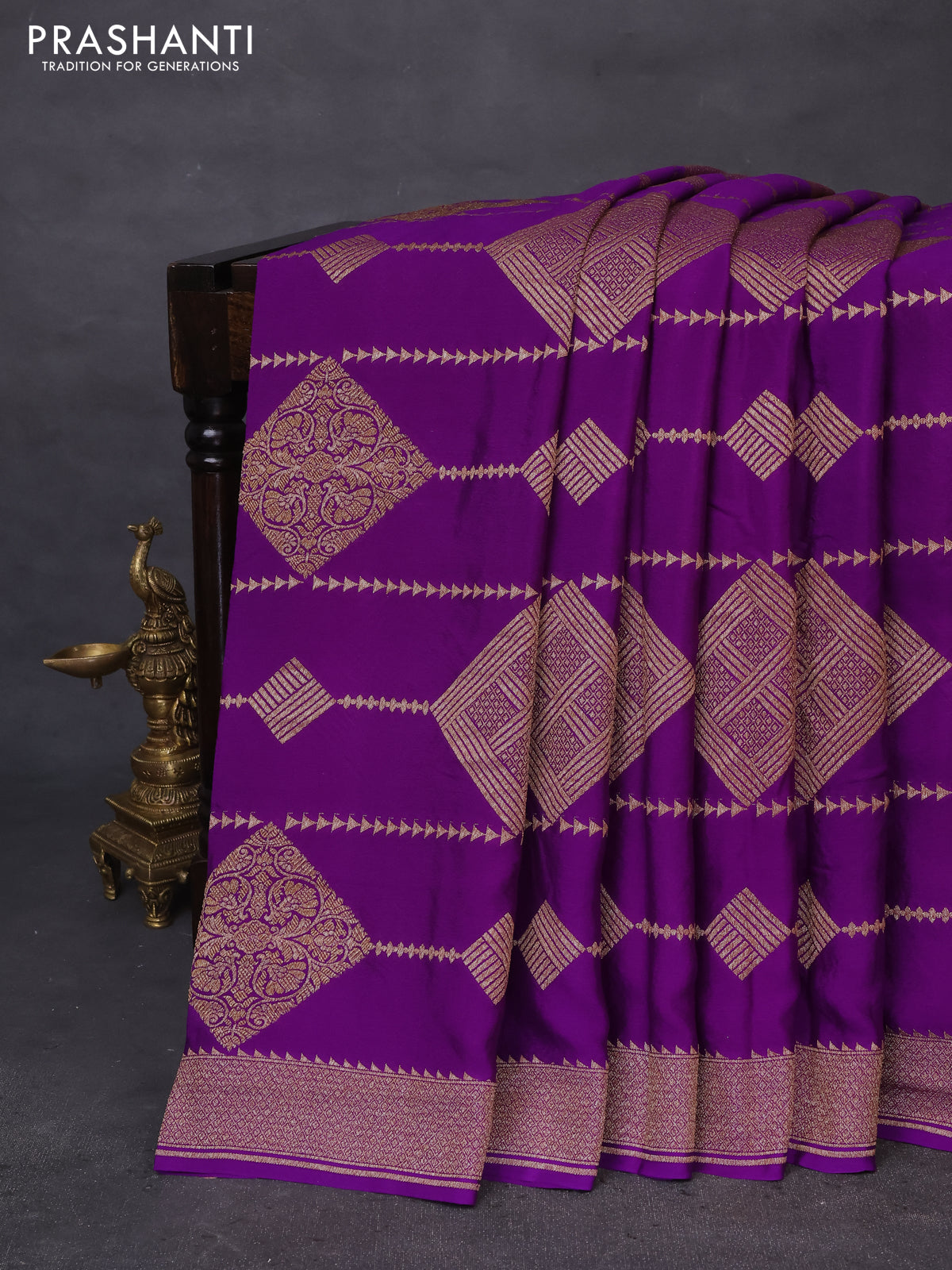 Banarasi crepe saree violet with allover thread & zari weaves and woven border