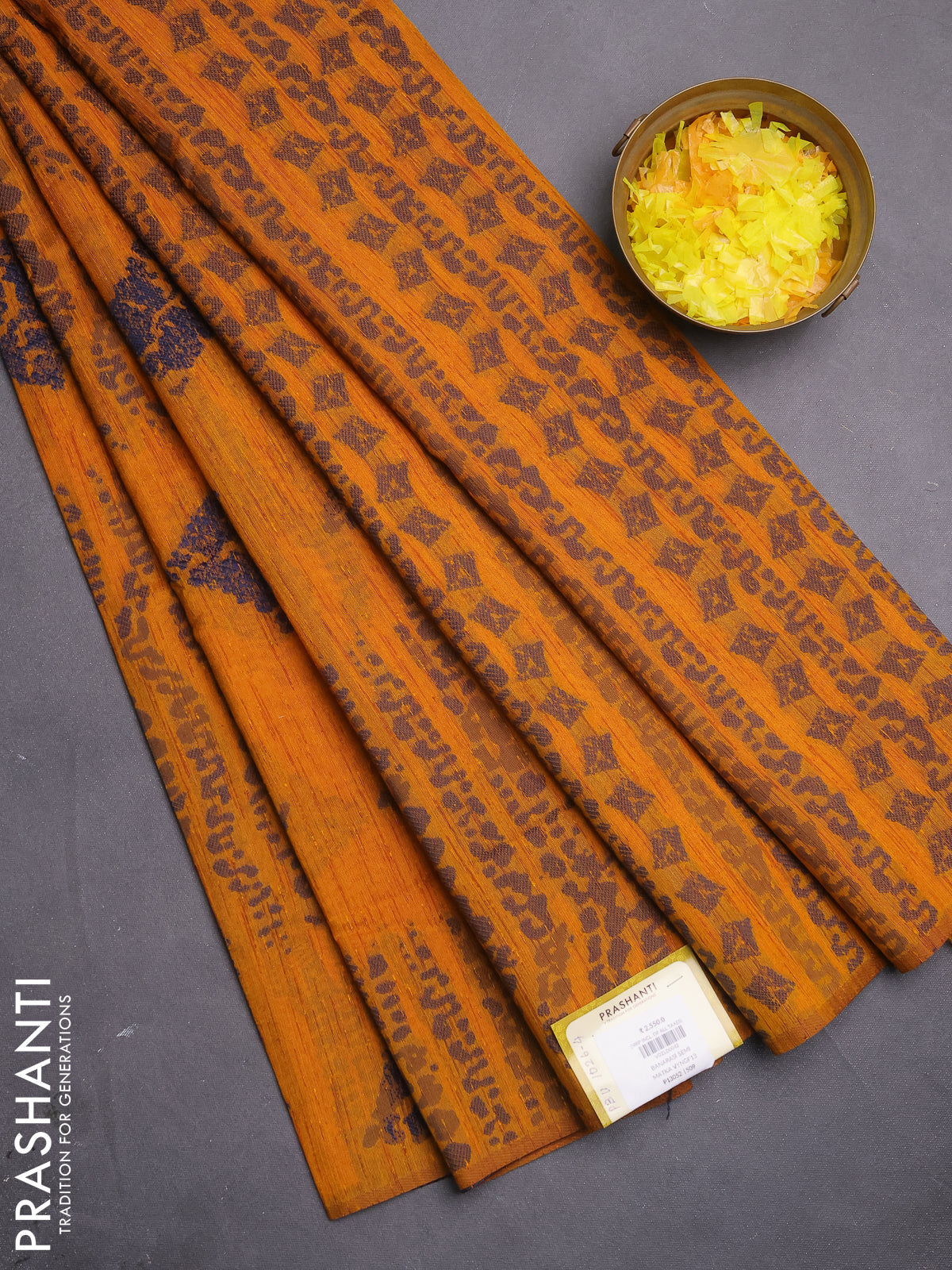 Banarasi semi matka saree dark mustard with allover thread weaves and thread woven border
