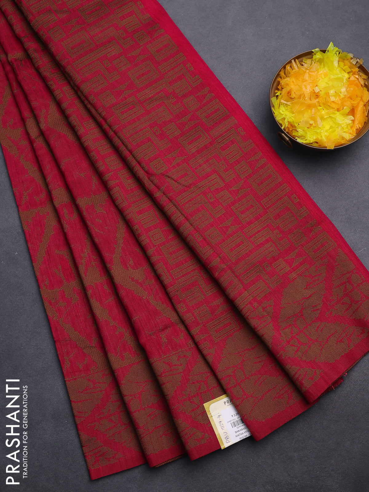 Banarasi semi matka saree pink and brown with allover thread weaves and thread woven border