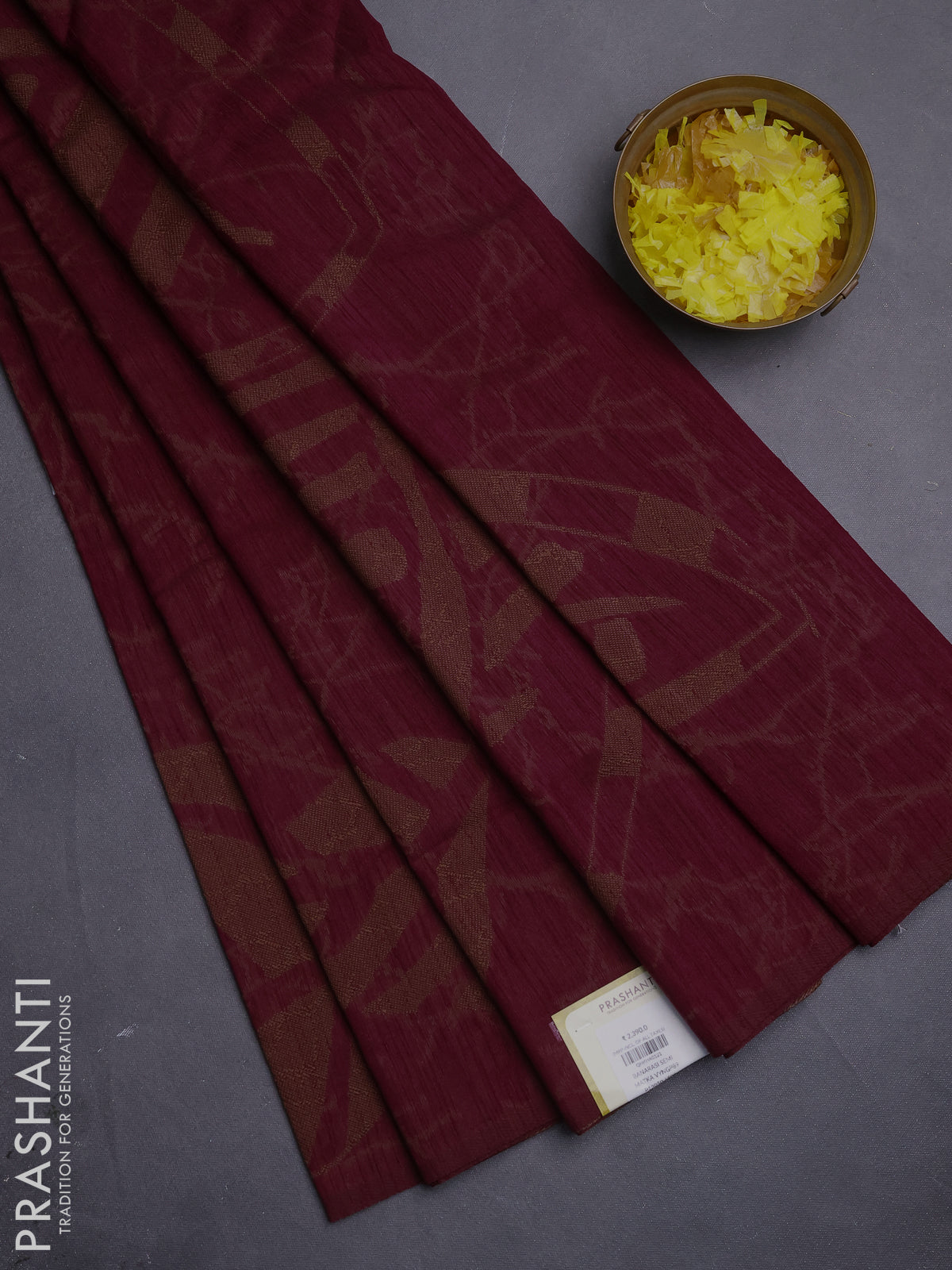Banarasi semi matka saree wine shade with allover thread weaves in borderless style