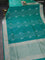 Banarasi semi katan silk saree teal green with allover silver & gold zari weaves and deer design zari woven border