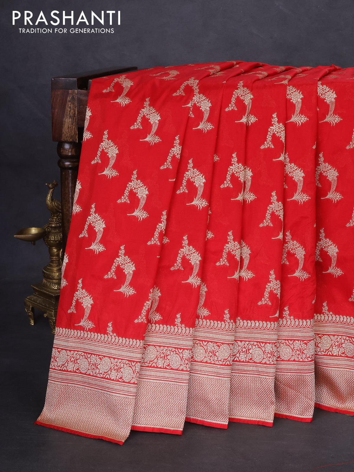 Banarasi semi katan silk saree red with zari woven buttas and zari woven border