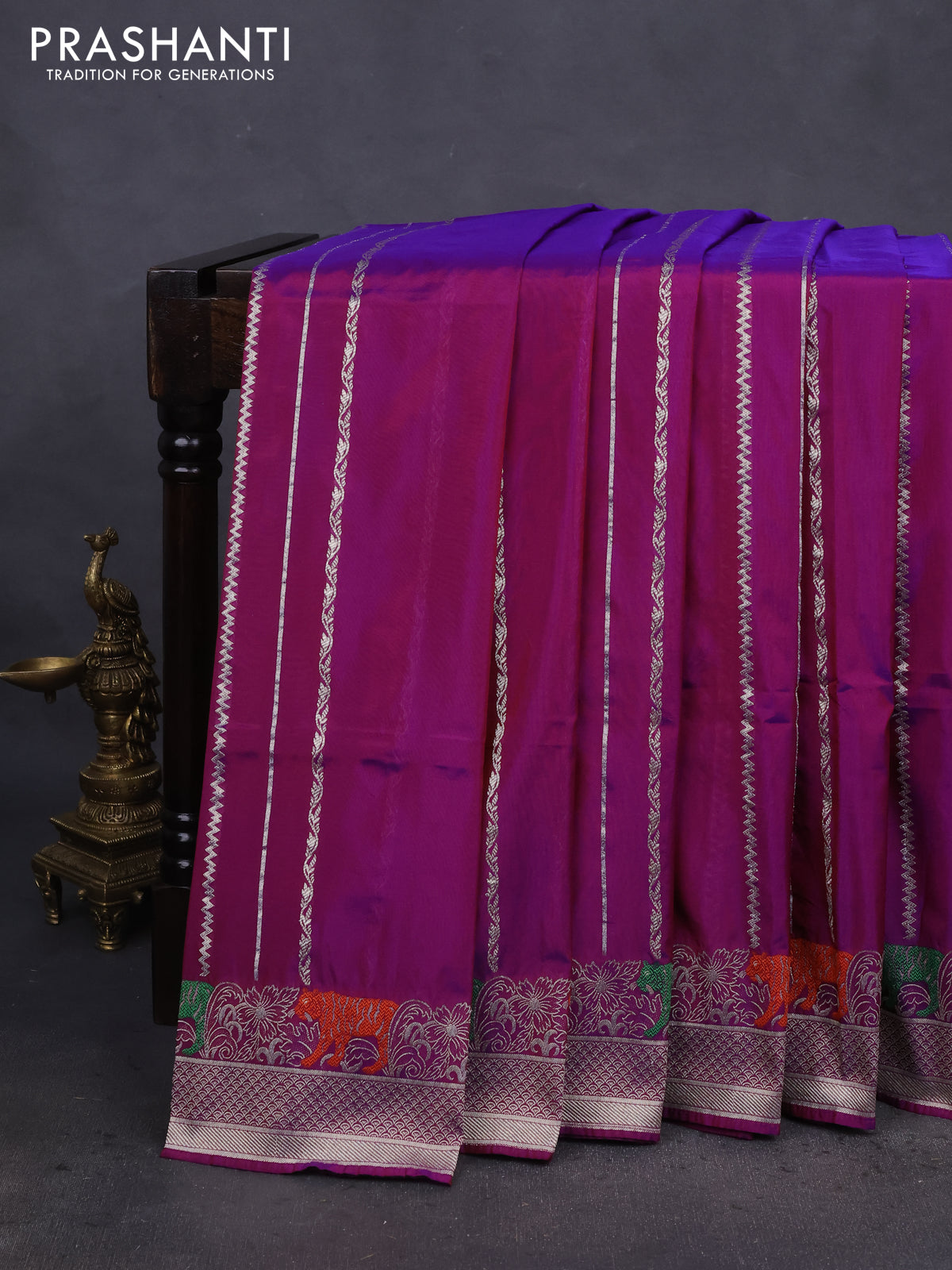 Banarasi semi katan silk saree dual shade of purple with allover zari weaves and thread & zari woven border