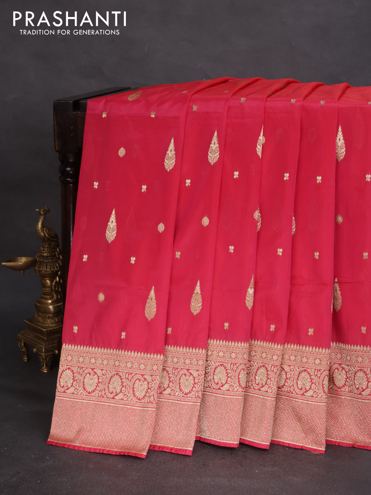 Banarasi semi katan silk saree pink with zari woven buttas and rich zari woven border