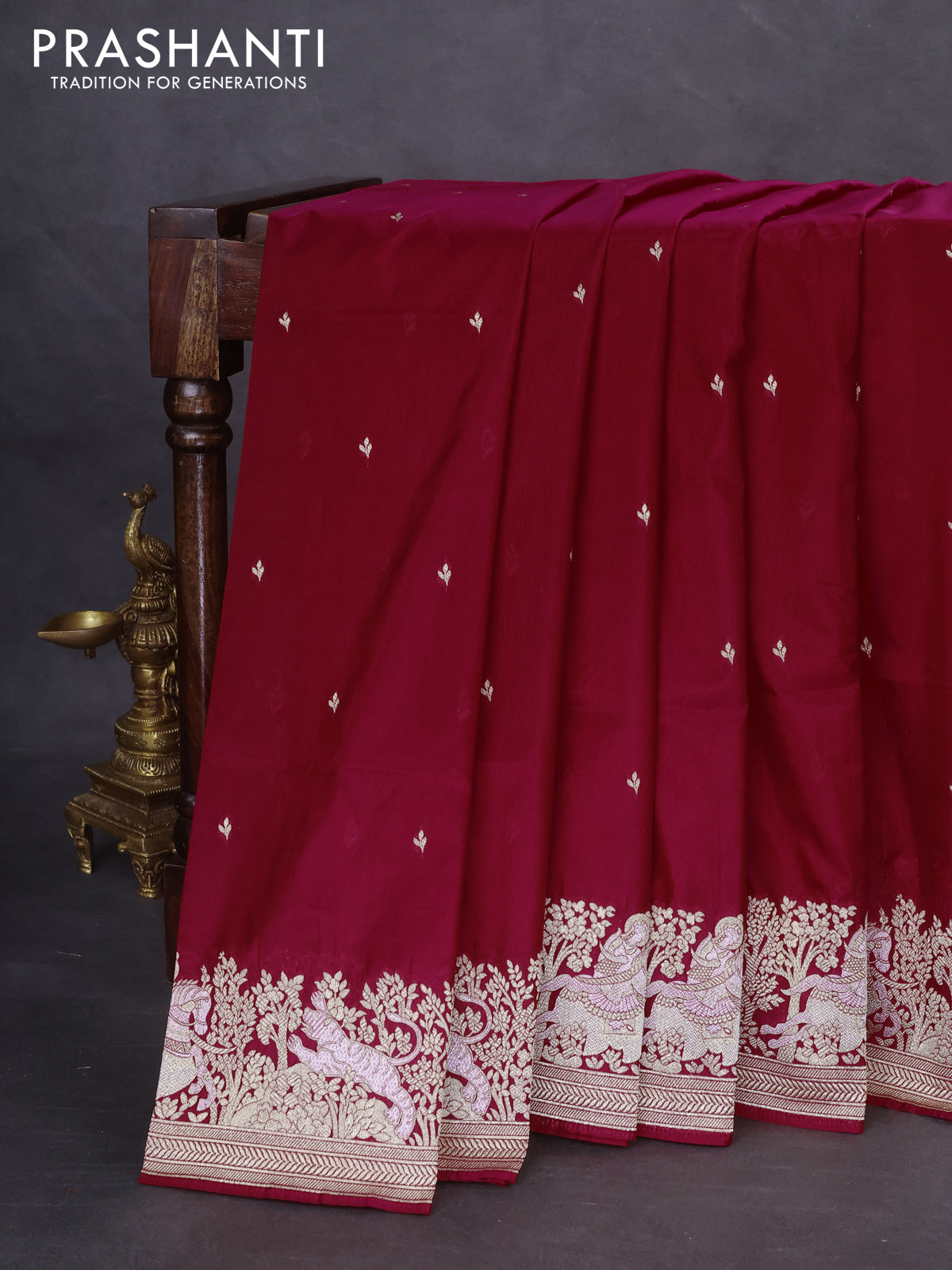 Banarasi semi katan silk saree pink with silver zari woven buttas and rich zari woven border