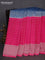 Banarasi semi crepe saree peacock blue and pink with zari woven brocade weaves and long zari woven checked kborder