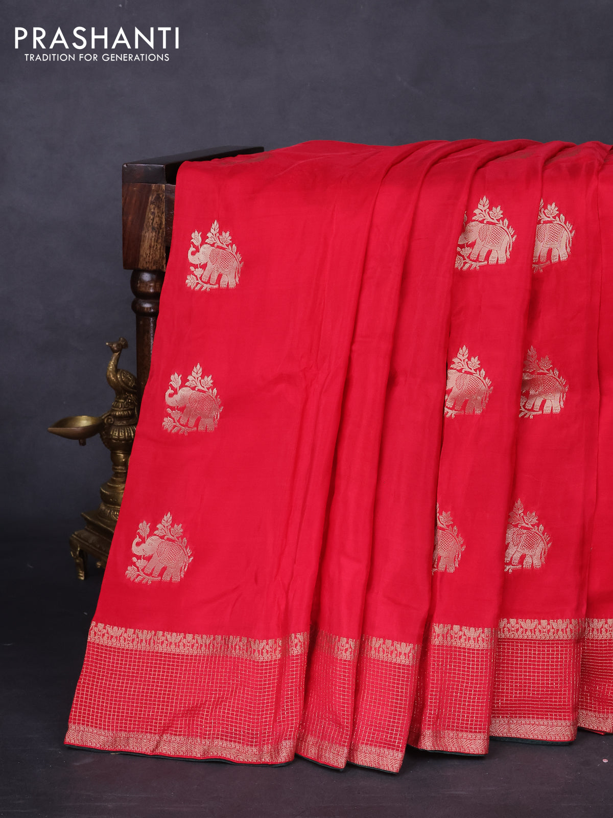 Banarasi silk saree pink and green with zari woven elephant buttas and zari woven border