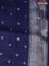 Banarasi tissue silk saree navy blue with allover thread woven floral weaves and silver zari woven border
