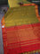 10 Yards silk cotton saree dual shade of green and red with plain body and rettapet zari woven border