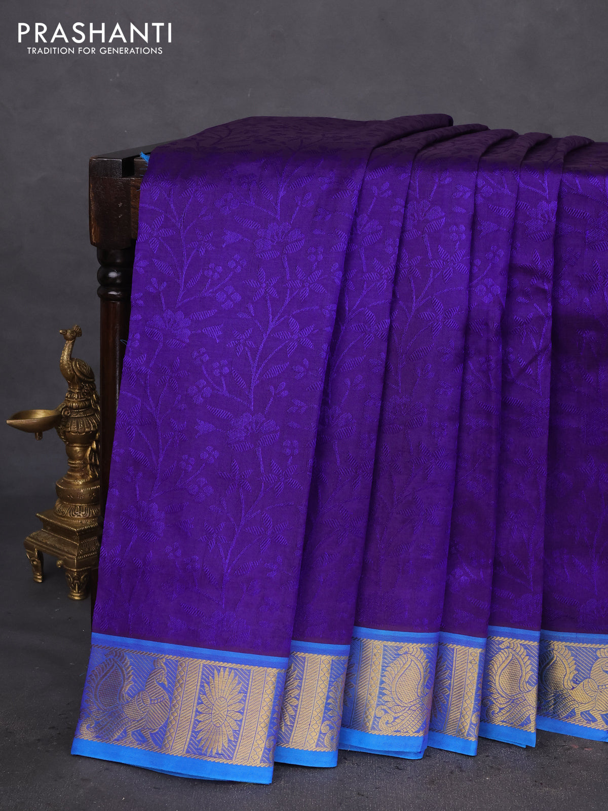 10 Yards silk cotton saree blue and cs blue with allover self emboss jacquard and zari woven border