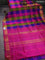 10 Yards silk cotton saree multi colour and pink with allover paalum pazhamum checks & zari buttas and rudhraksha & annam zari woven border