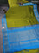 10 Yards silk cotton saree mehendi green and cs blue with plain body and zari woven korvai border