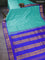 10 yards silk saree teal blue and blue with plain body and temple design annam zari woven border