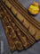 Chanderi bagru saree sandal and brown with allover leaf prints and small zari woven border
