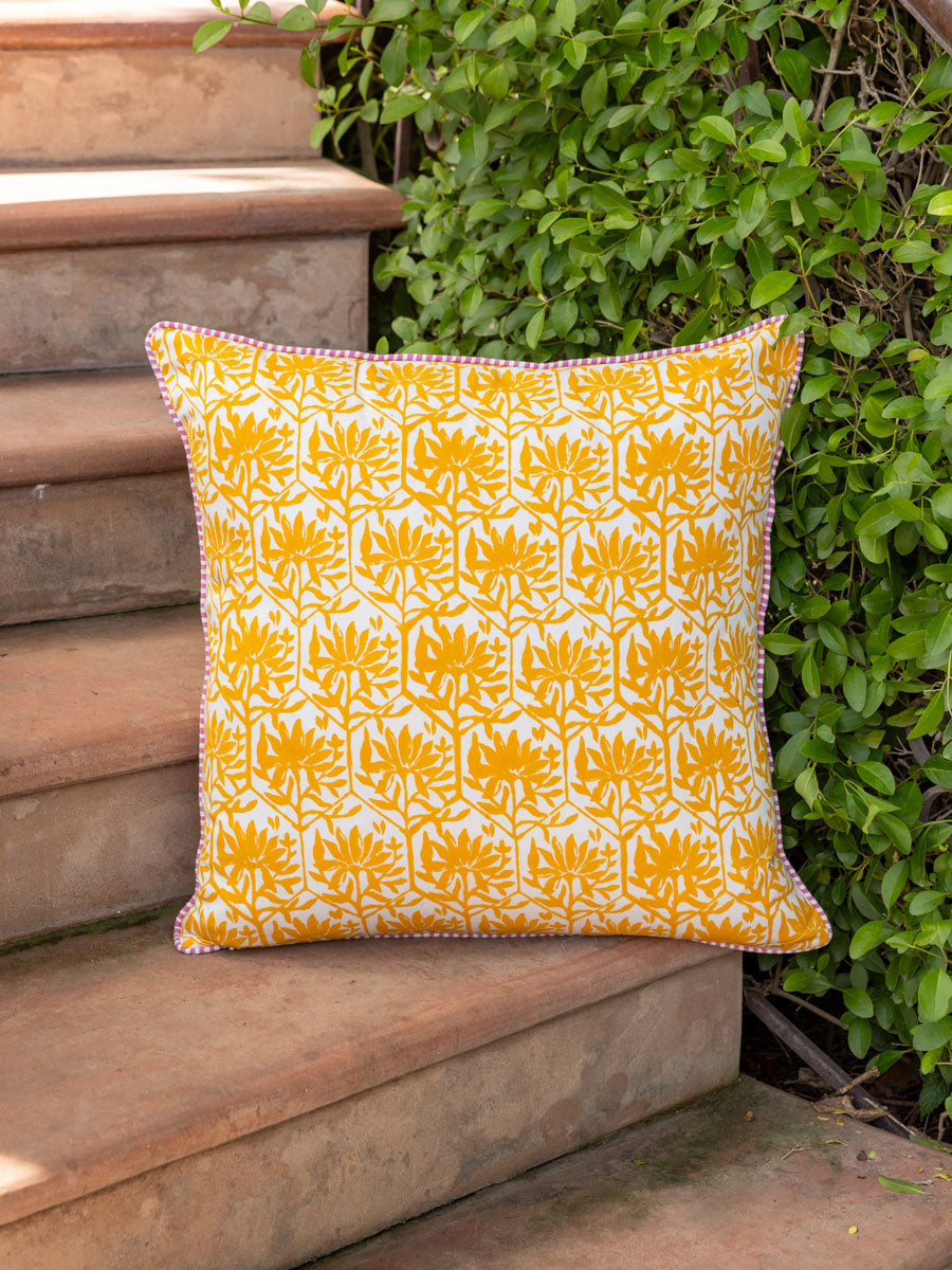 Parijat Hand Block Printed Cotton Cushion Cover -  20 Inch