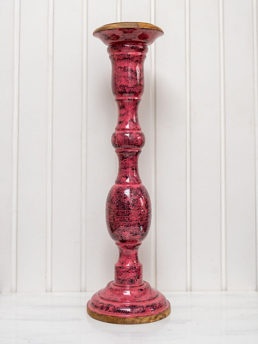Pink Sapphire Wooden Carved Candle Stand
