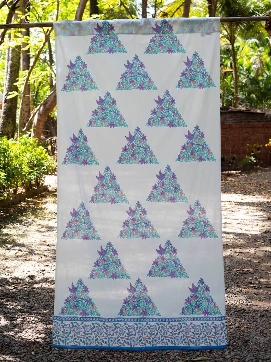 Fields of Lavender Block Printed Cotton Curtain
