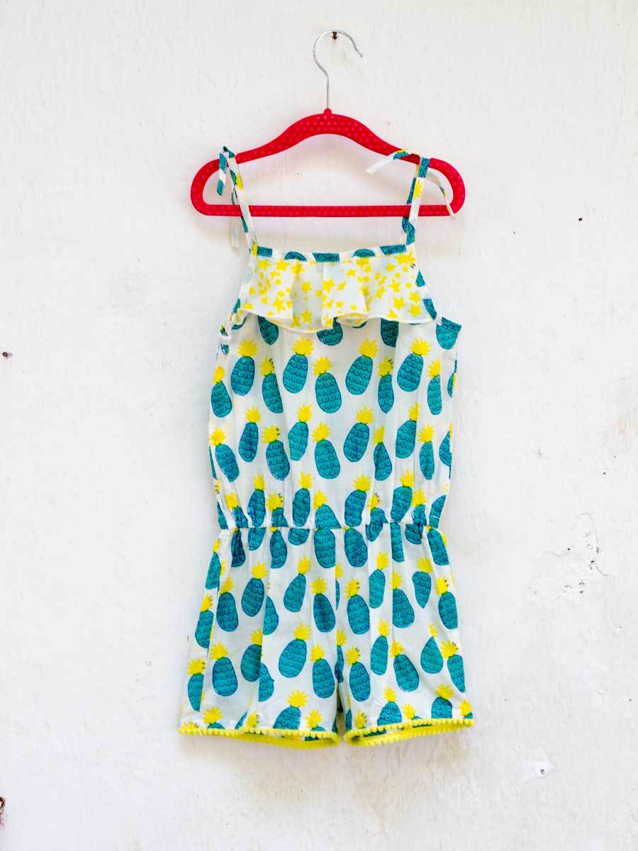 Ananaas Organic Cotton Block Printed Jumpsuit with Pompoms