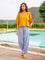 Set of 2 - Mustard Cotton Slub Short Top & Lantern Pants Set