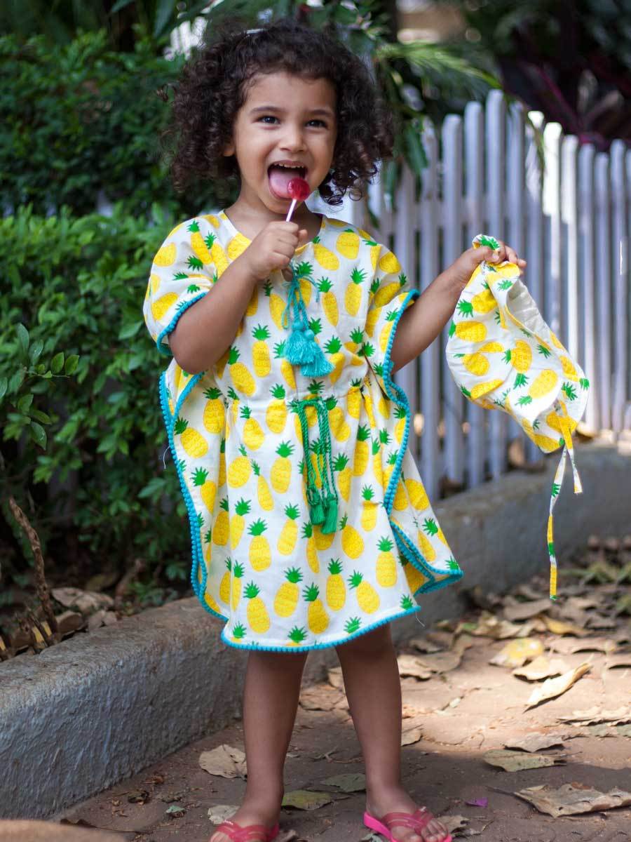 Ananaas Organic Cotton Block Printed Kaftan for Kids