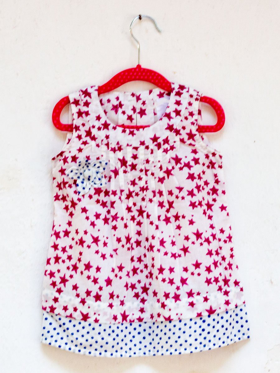 Deep Pink Starry Sky PinTuck Block Printed Cotton Frock