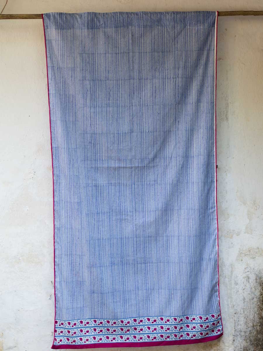 Indigo Stripes Block Printed Cotton Curtain