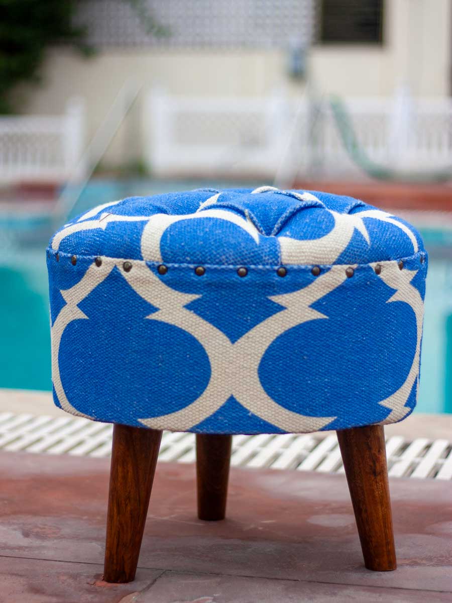 Ocean Tufted Solid Wood Ottoman