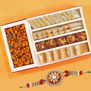 Assorted Kaju Sweet and Namkeen Box With Rakhi