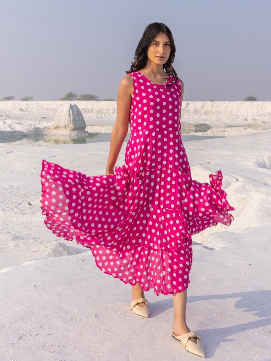 Rani Polka Sleeveless Tiered Dress