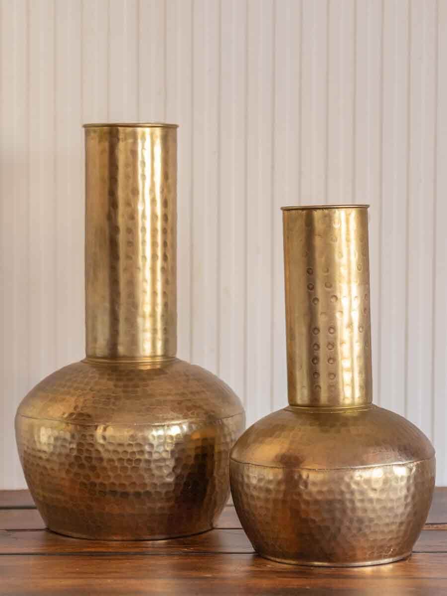 Set of 2 - Rumani Hammered Metal Vases