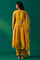 Yellow Floral Printed Organza Flared Kurta, Pants and Dupatta Set
