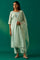 Light Blue Floral Printed Embroidered Tencel Straight Kurta, Pants and Dupatta Set