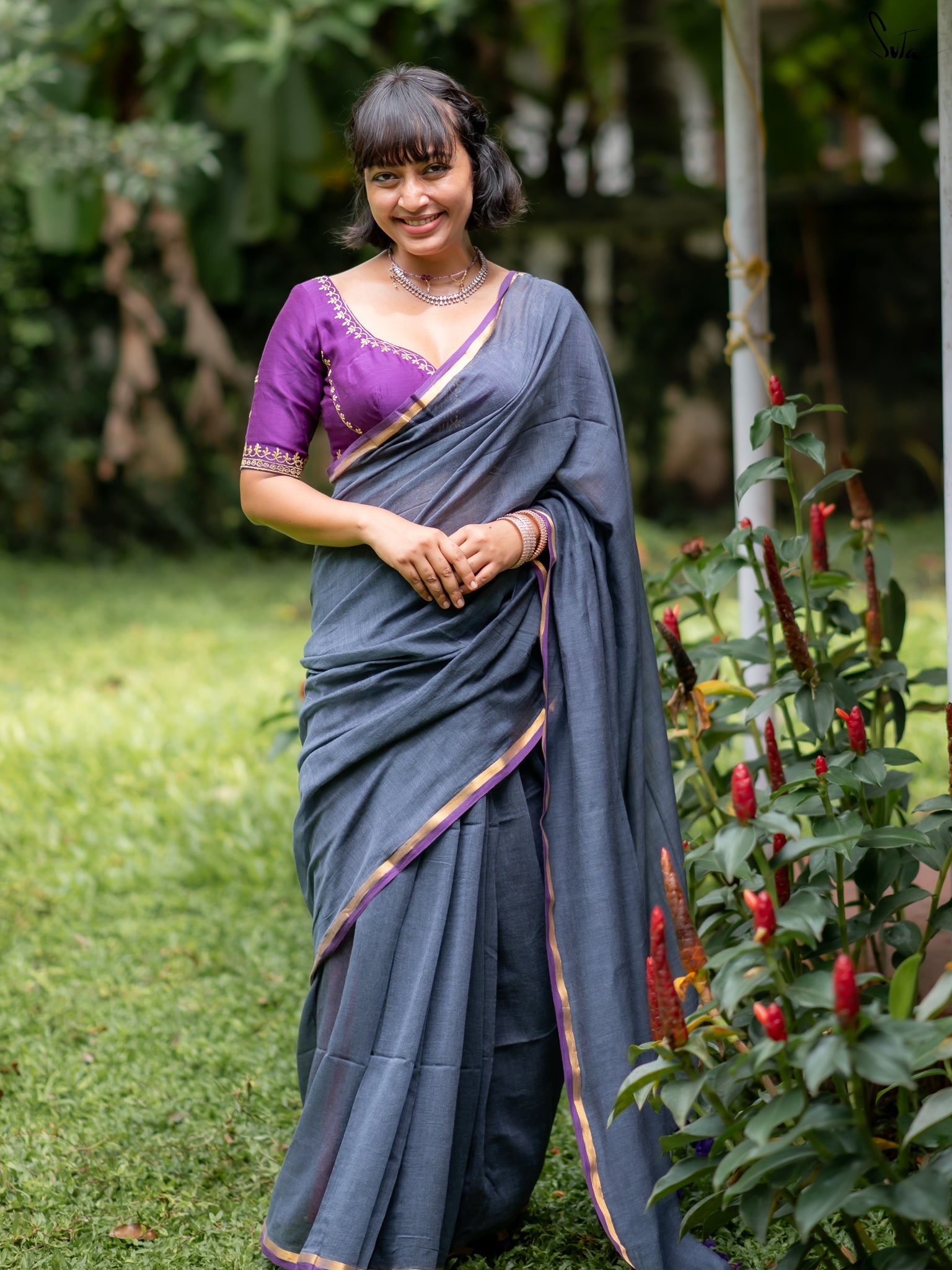Suta Grey Pure Cotton Saree