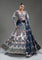 Blue Net Lehenga with White Peacock Motifs & Mixed Jarkan Work | Heavy 4-Side Dupatta