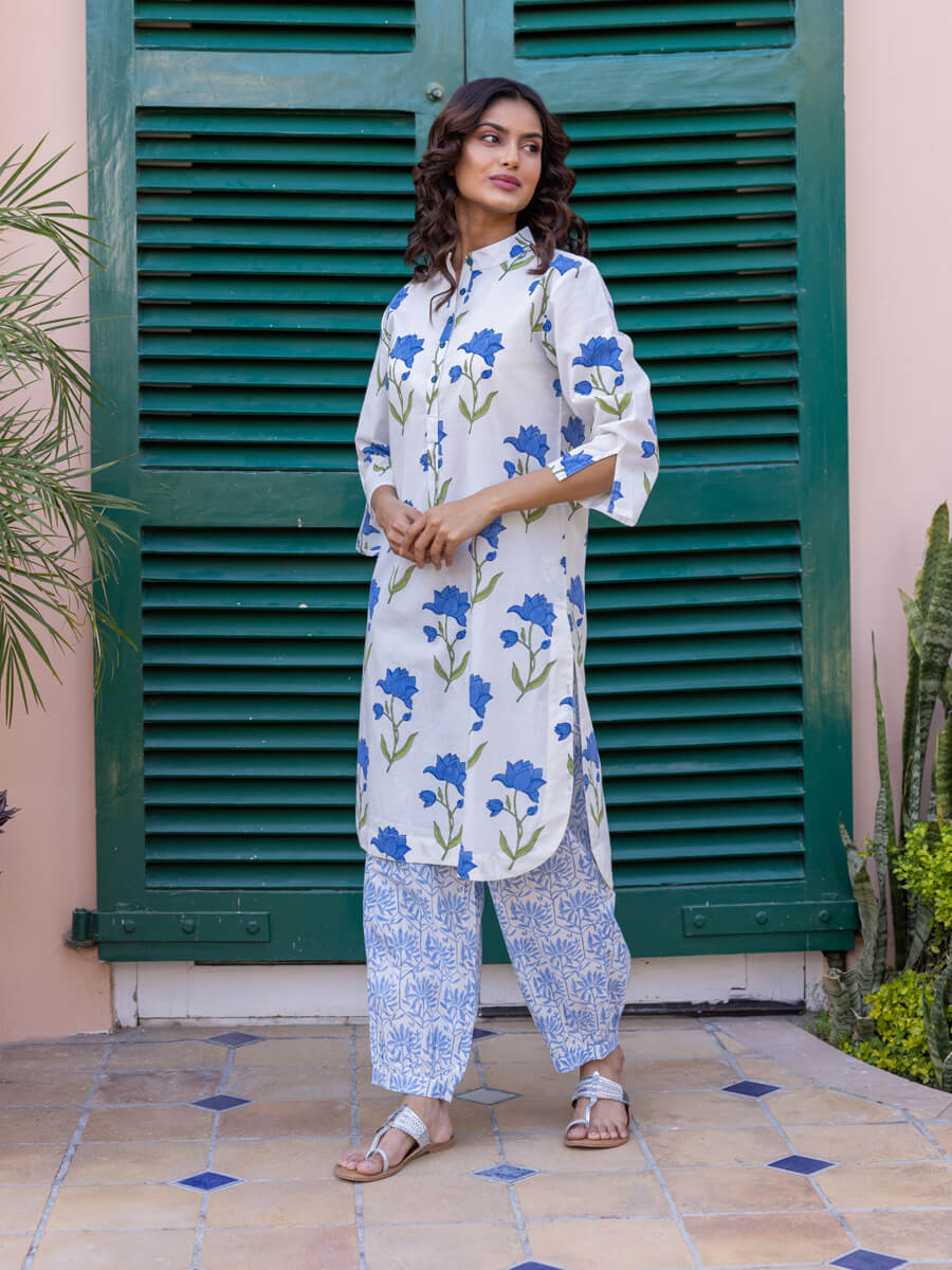 Royal Lotus Block Printed Cotton Kurta