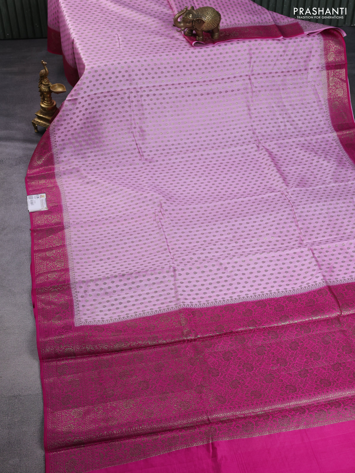 Chiniya silk saree light pink and pink with allover thread & zari woven buttas and banarasi style border