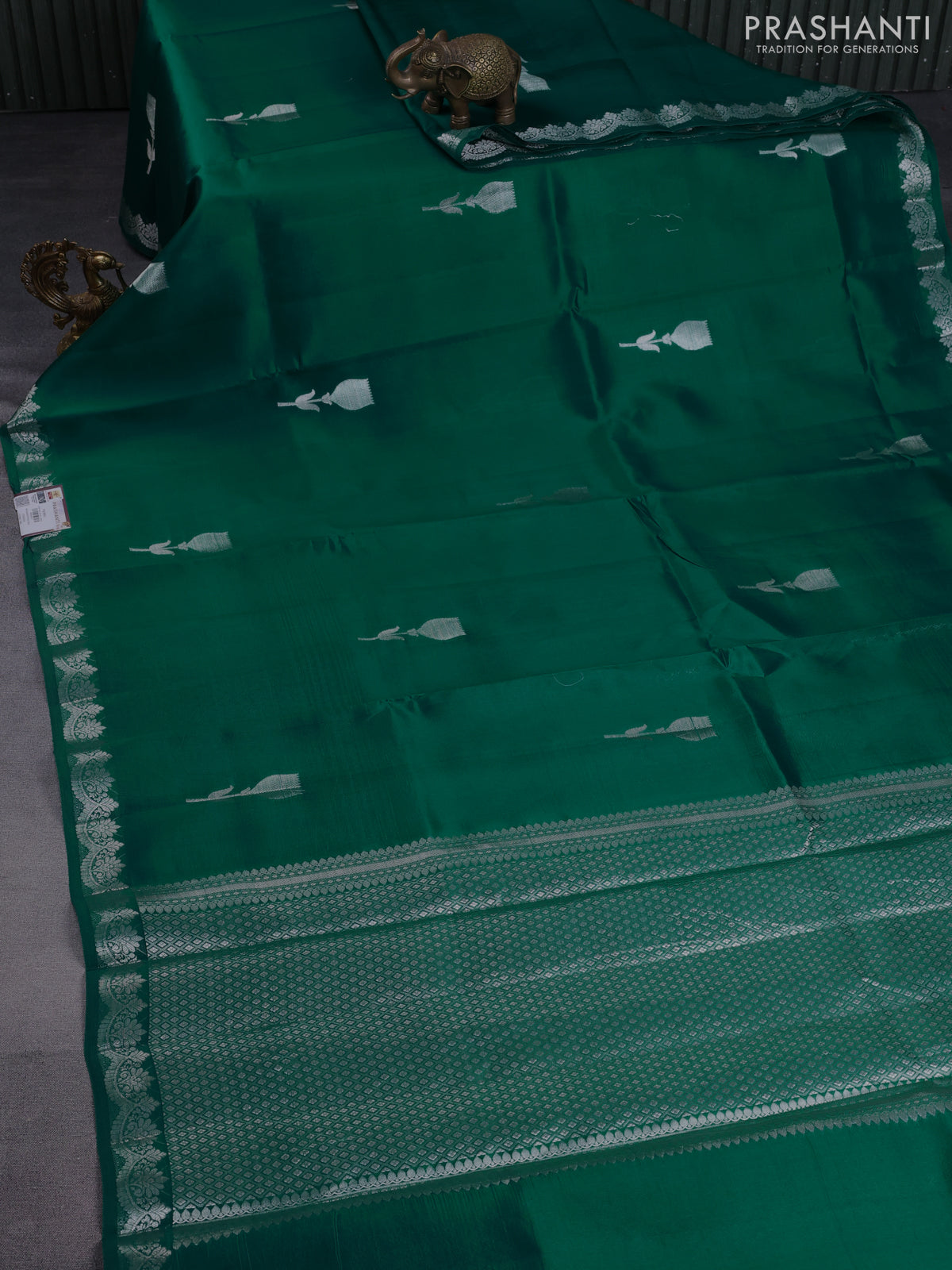 Banarasi poona silk saree green and violet with zari woven floral buttas and zari woven border