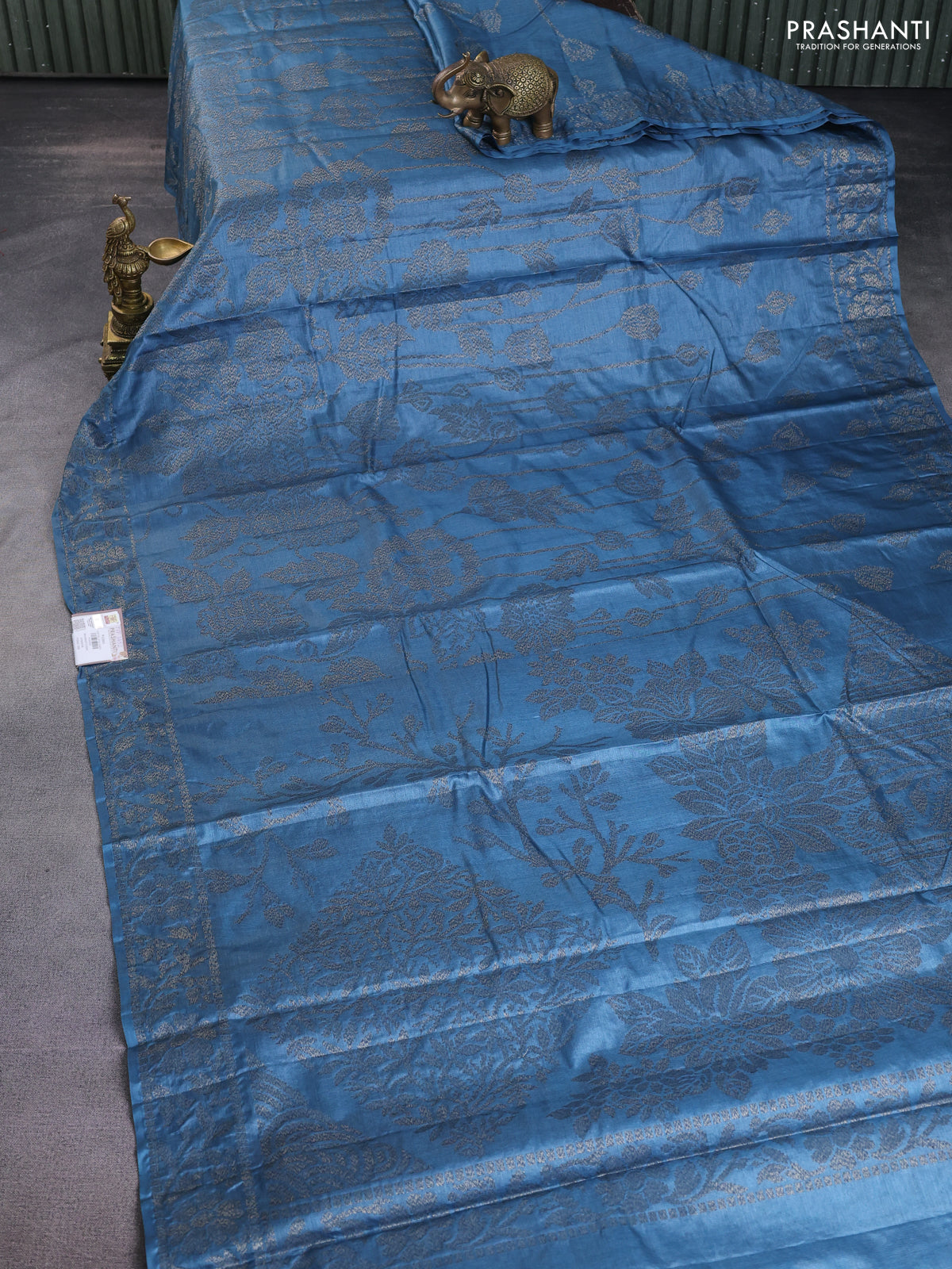 Banarasi tussar silk saree pastel blue with allover thread & zari weaves and woven border