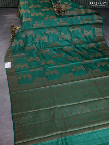 Banarasi tussar silk saree green with thread & zari woven buttas and banarasi style border