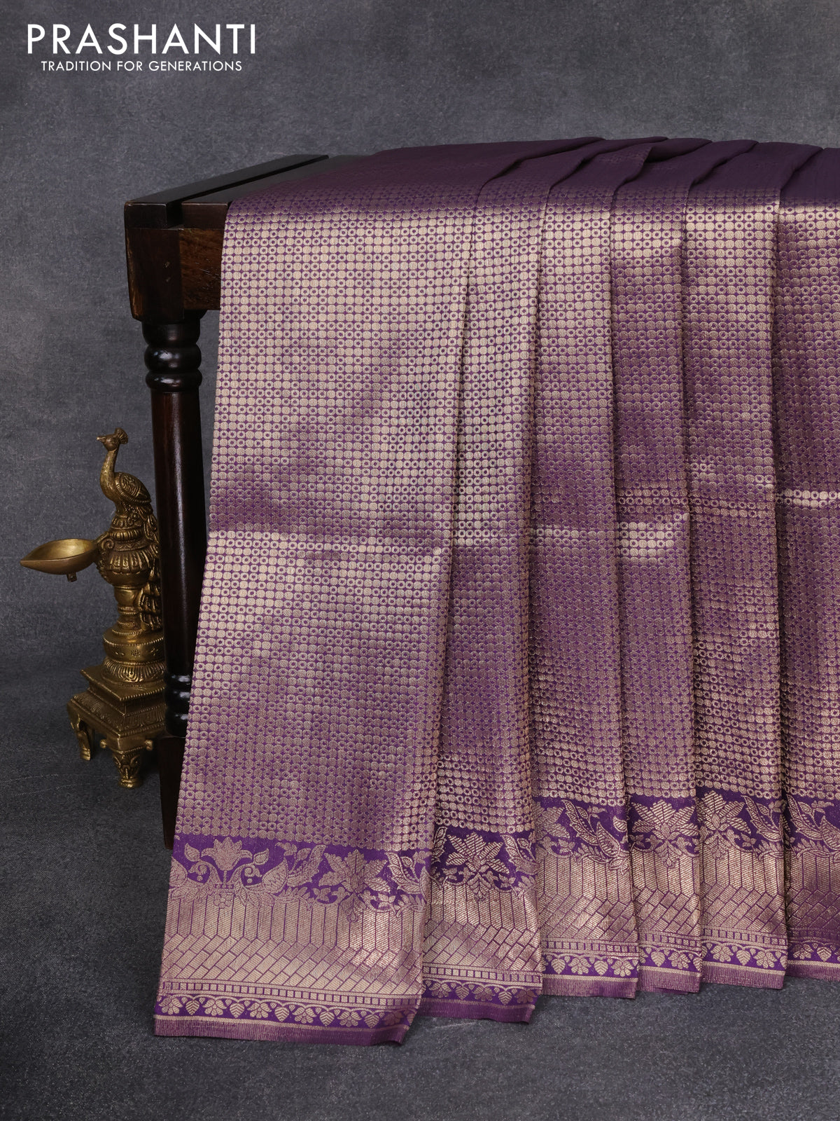 Banarasi silk saree violet with allover zari woven brocade weaves and zari woven border