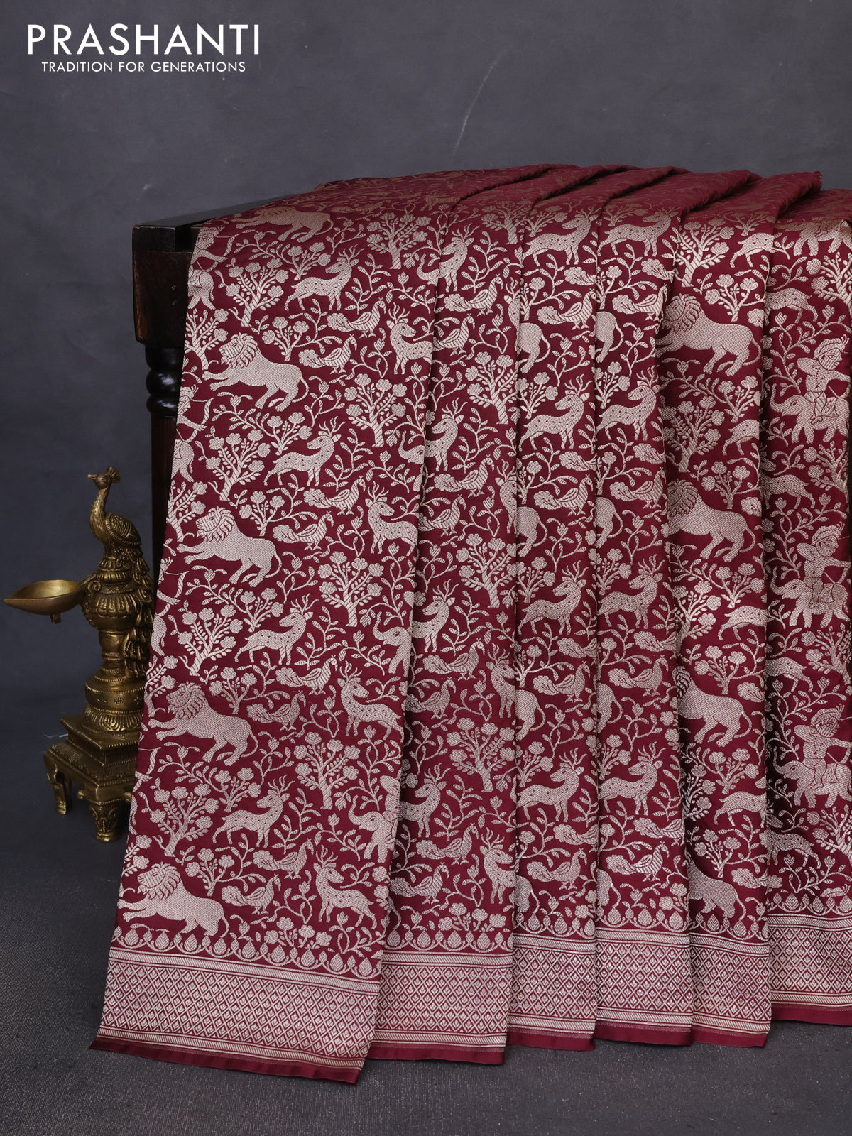 Banarasi semi katan saree deep maroon with allover vanasingaram zari weaves and woven border