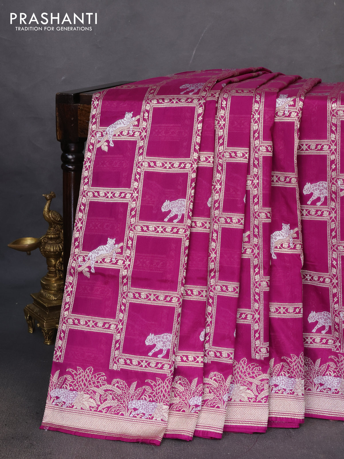Banarasi semi katan saree purple with allover zari weaves and zari woven border