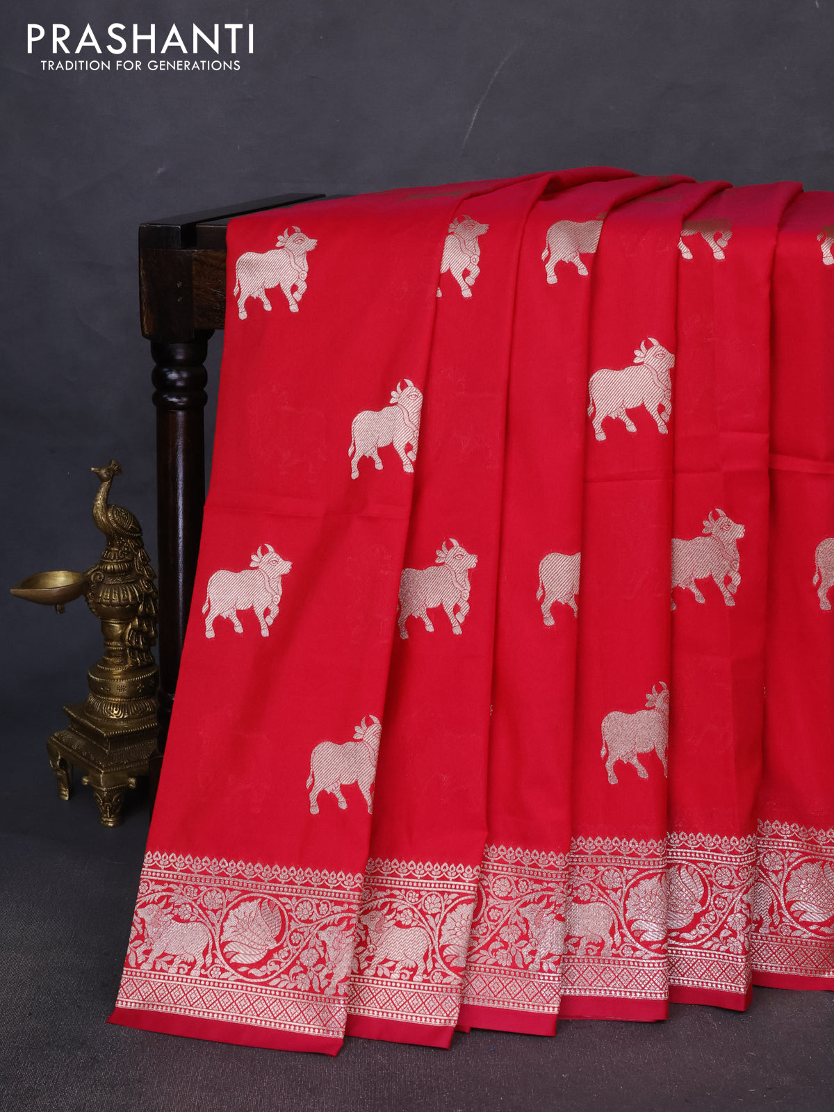 Banarasi semi katan saree reddish pink with zari woven buttas and zari woven border