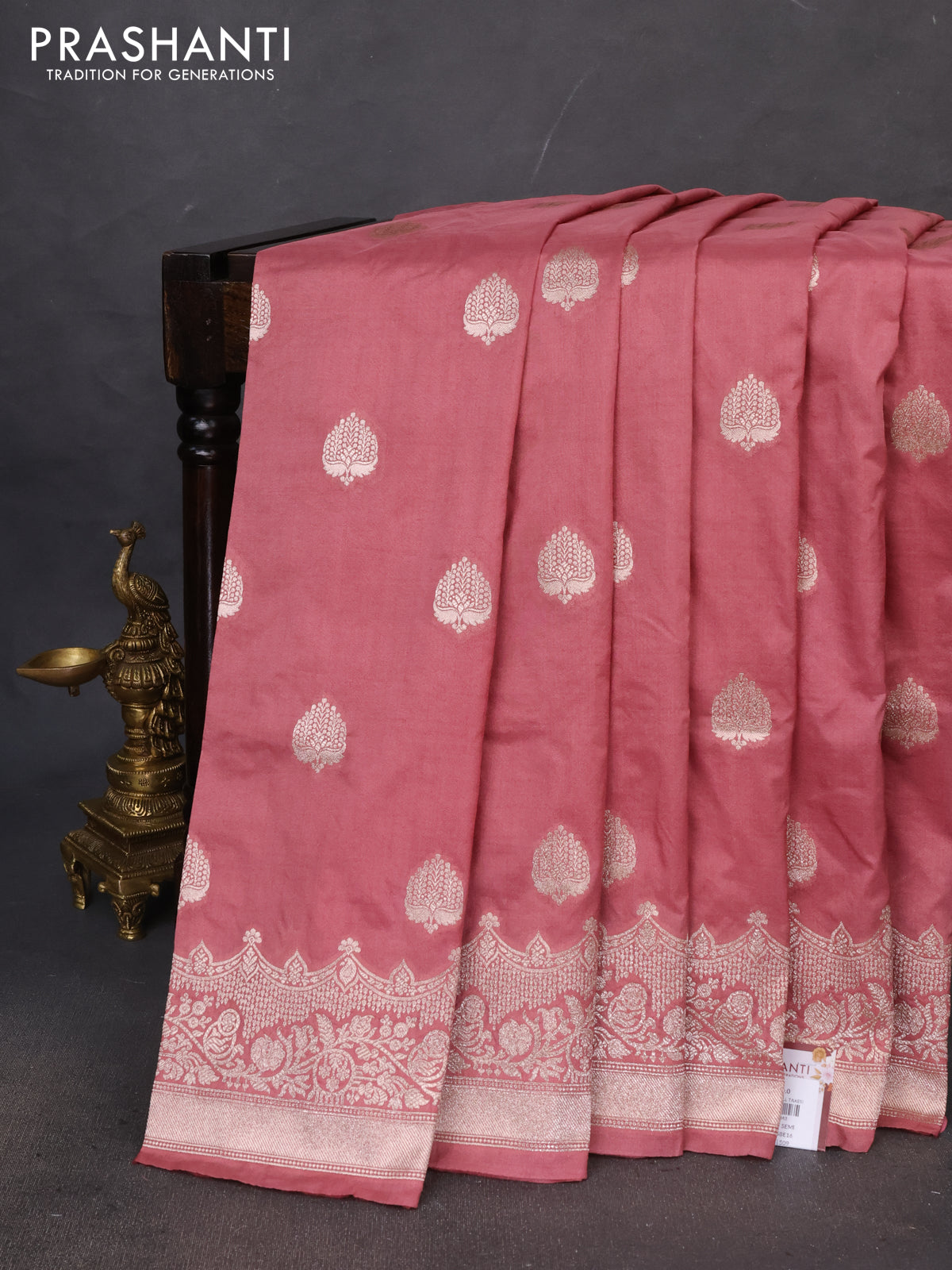 Banarasi semi katan saree pastel maroon with zari woven buttas and zari woven border