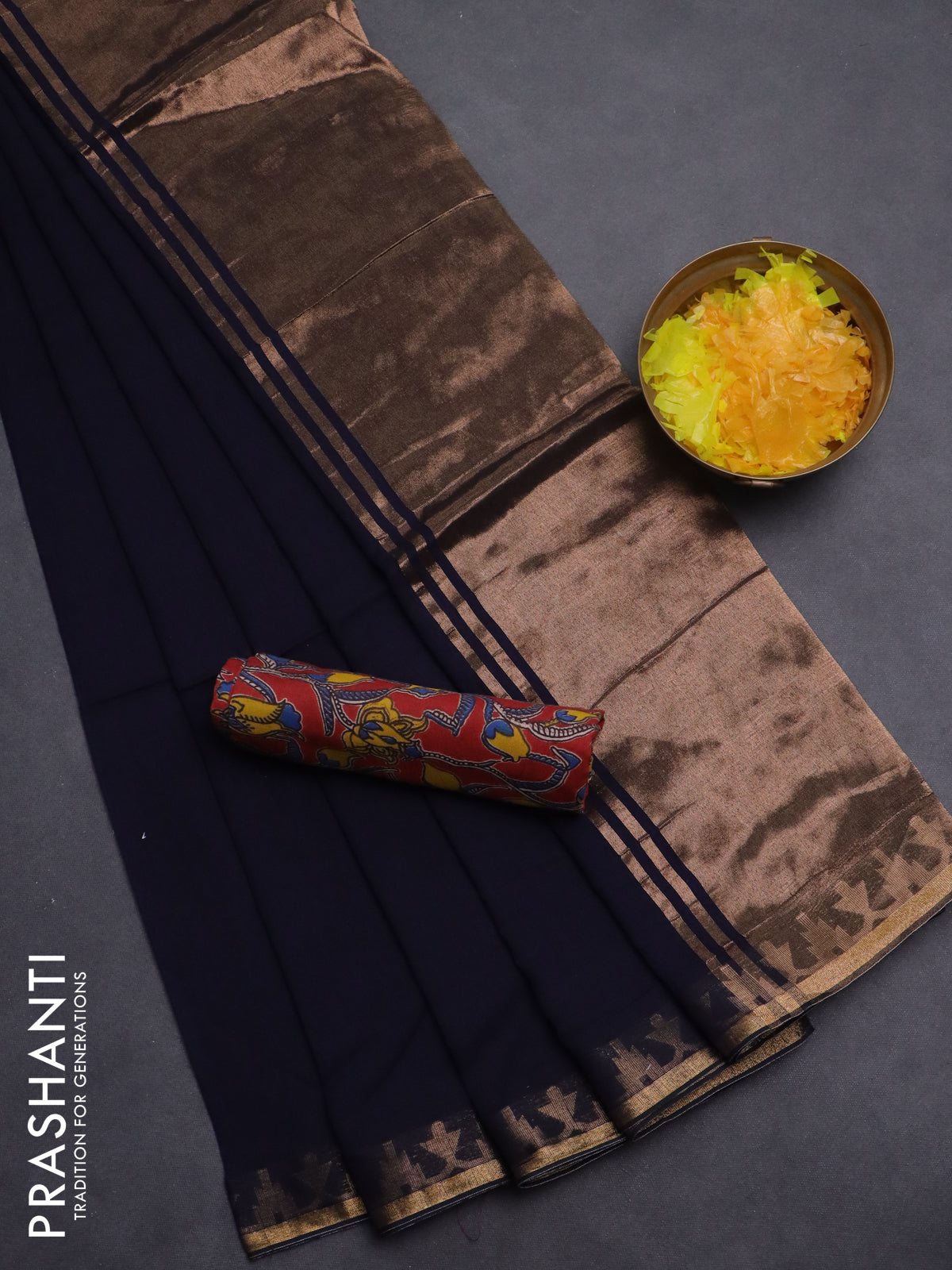 Bengal soft cotton saree navy blue and maroon with plain body and zari woven border