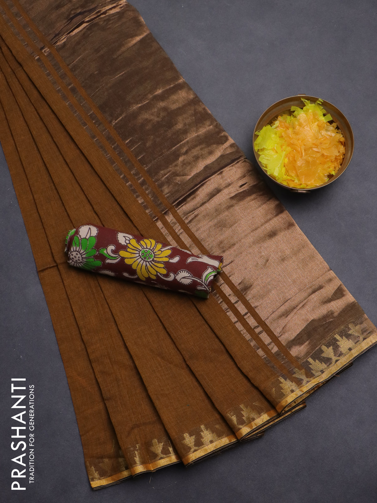 Bengal soft cotton saree mustard yellow and deep maroon with plain body and zari woven border