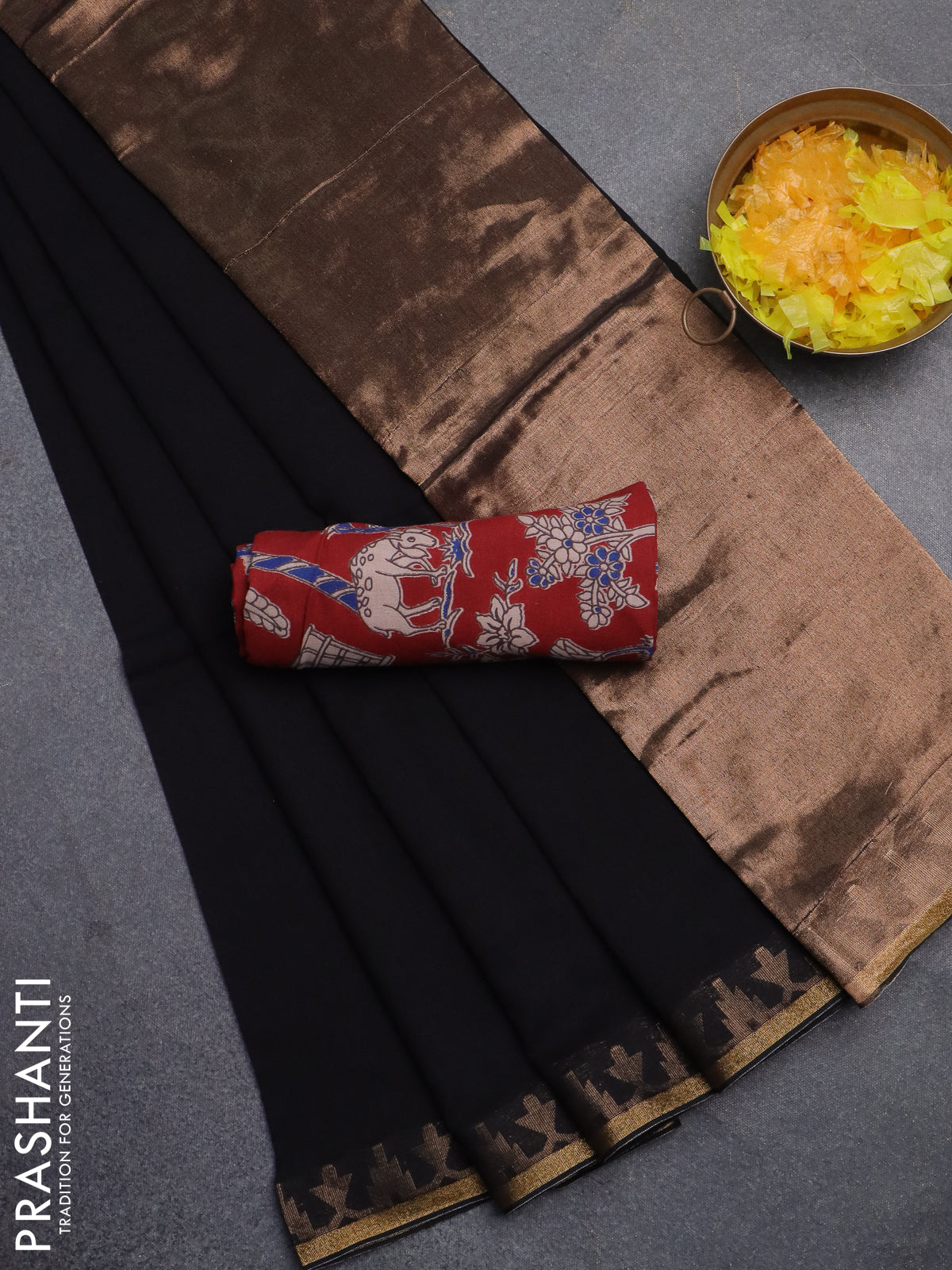 Bengal soft cotton saree black and maroon with plain body and zari woven border